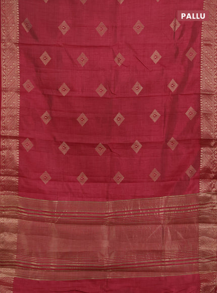 Semi raw silk saree maroon with zari woven geometric buttas and zari woven border