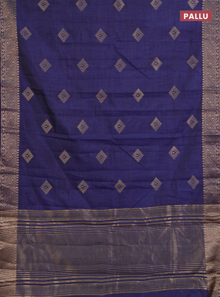 Semi raw silk saree blue with zari woven geometric buttas and zari woven border
