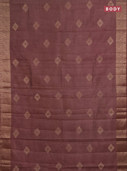 Semi raw silk saree brown with zari woven geometric buttas and zari woven border