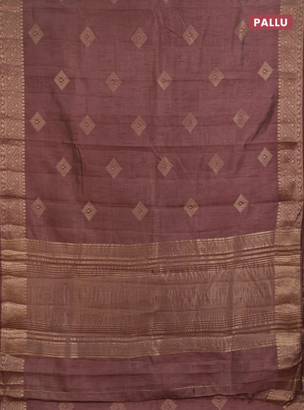 Semi raw silk saree brown with zari woven geometric buttas and zari woven border