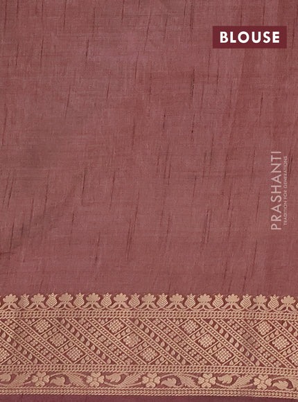 Semi raw silk saree brown with zari woven geometric buttas and zari woven border
