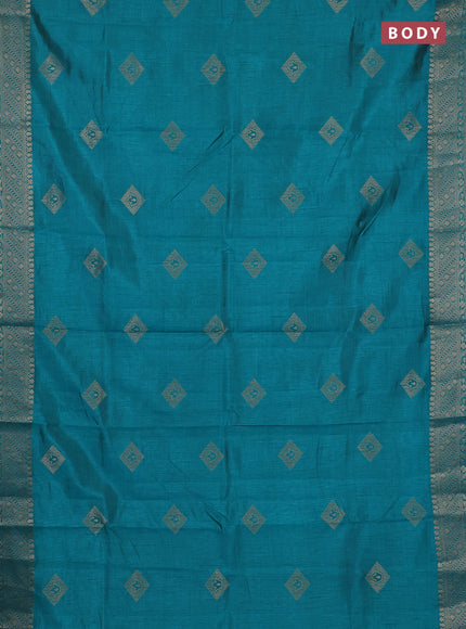 Semi raw silk saree teal blue with zari woven geometric buttas and zari woven border