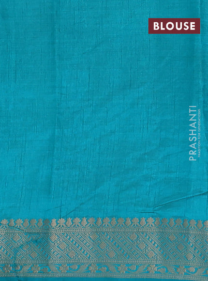 Semi raw silk saree teal blue with zari woven geometric buttas and zari woven border