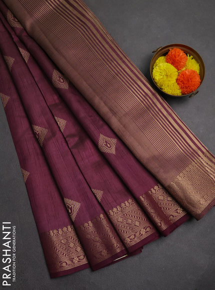 Semi raw silk saree wine shade with zari woven geometric buttas and zari woven border