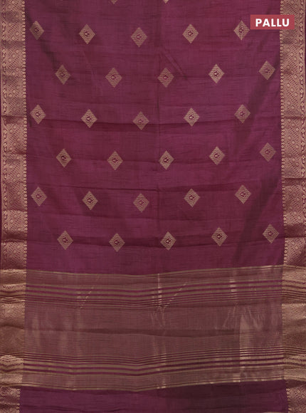 Semi raw silk saree wine shade with zari woven geometric buttas and zari woven border