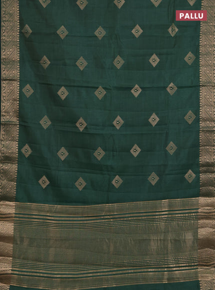 Semi raw silk saree green with zari woven geometric buttas and zari woven border