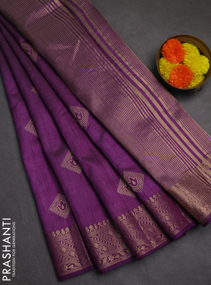 Semi raw silk saree purple with zari woven geometric buttas and zari woven border