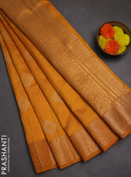 Semi raw silk saree mustard yellow with zari woven geometric buttas and zari woven border