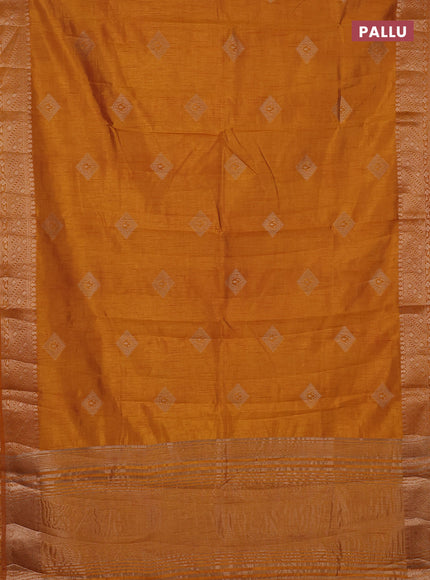 Semi raw silk saree mustard yellow with zari woven geometric buttas and zari woven border