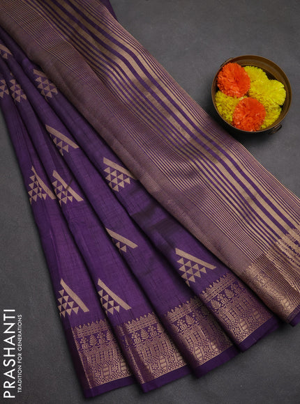 Semi raw silk saree purple with zari woven geometric buttas and zari woven border
