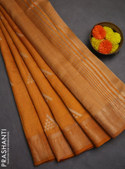 Semi raw silk saree mustard yellow with zari woven geometric buttas and zari woven border