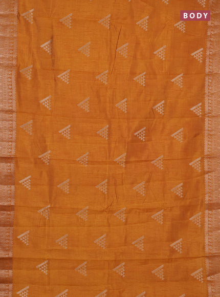 Semi raw silk saree mustard yellow with zari woven geometric buttas and zari woven border