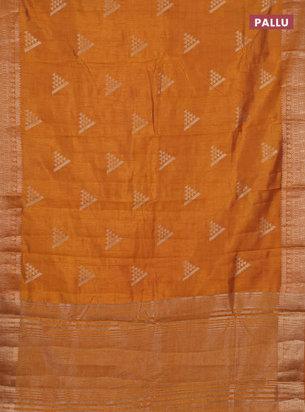 Semi raw silk saree mustard yellow with zari woven geometric buttas and zari woven border
