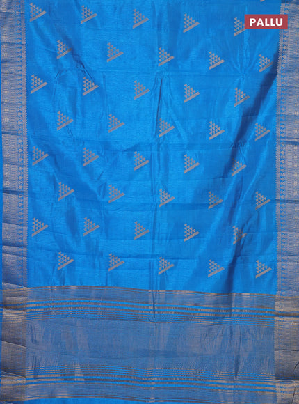 Semi raw silk saree blue with zari woven geometric buttas and zari woven border