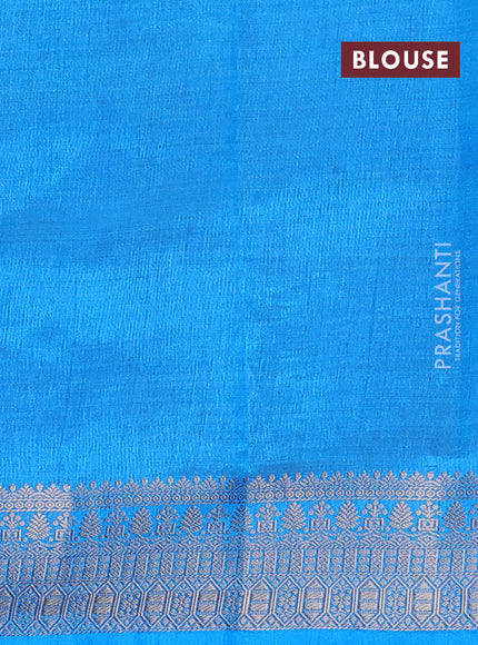 Semi raw silk saree blue with zari woven geometric buttas and zari woven border