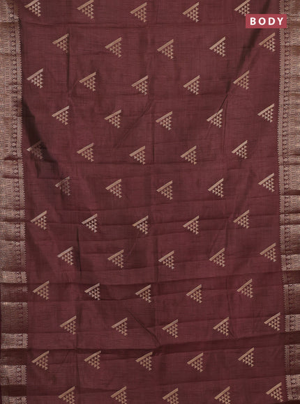 Semi raw silk saree brown with zari woven geometric buttas and zari woven border
