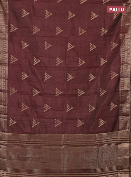 Semi raw silk saree brown with zari woven geometric buttas and zari woven border