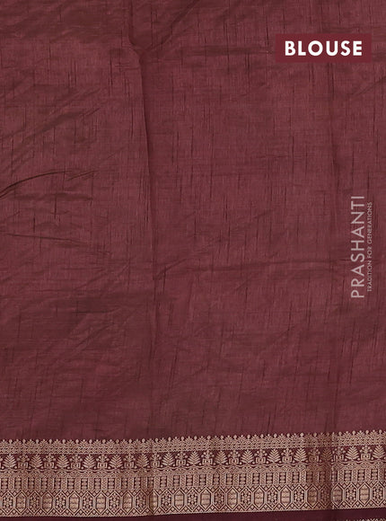 Semi raw silk saree brown with zari woven geometric buttas and zari woven border
