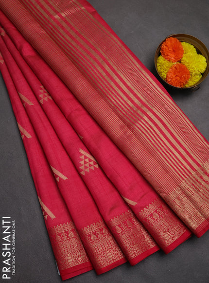 Semi raw silk saree pink with zari woven geometric buttas and zari woven border