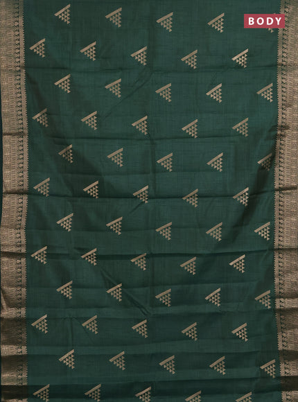 Semi raw silk saree bottlr green with zari woven geometric buttas and zari woven border