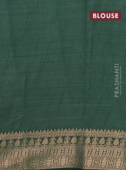 Semi raw silk saree bottlr green with zari woven geometric buttas and zari woven border