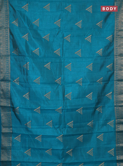 Semi raw silk saree teal blue with zari woven geometric buttas and zari woven border