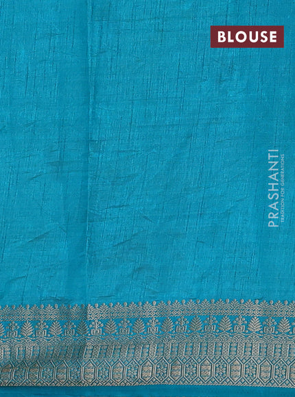 Semi raw silk saree teal blue with zari woven geometric buttas and zari woven border