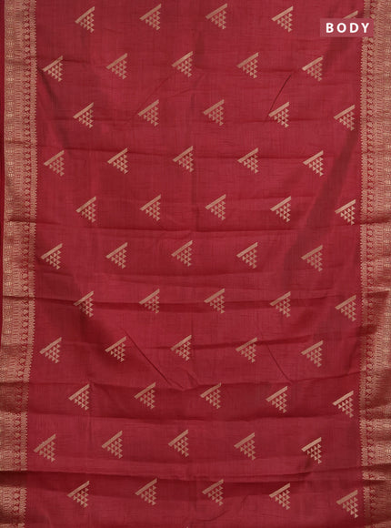 Semi raw silk saree maroon with zari woven geometric buttas and zari woven border
