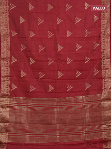 Semi raw silk saree maroon with zari woven geometric buttas and zari woven border