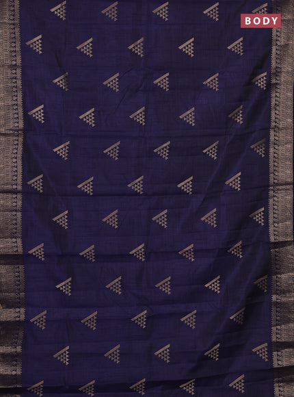 Semi raw silk saree navy blue with zari woven geometric buttas and zari woven border
