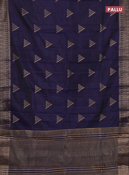 Semi raw silk saree navy blue with zari woven geometric buttas and zari woven border