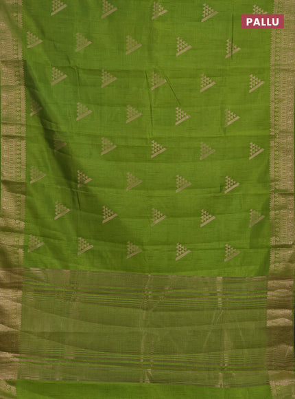 Semi raw silk saree light green with zari woven geometric buttas and zari woven border