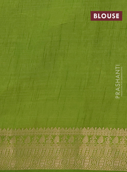 Semi raw silk saree light green with zari woven geometric buttas and zari woven border