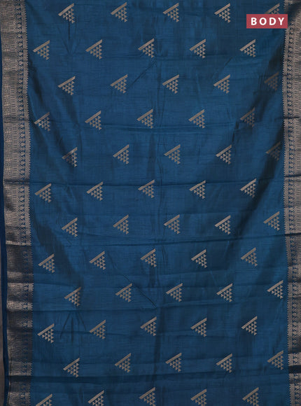 Semi raw silk saree cs blue with zari woven geometric buttas and zari woven border