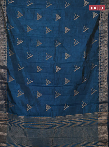 Semi raw silk saree cs blue with zari woven geometric buttas and zari woven border