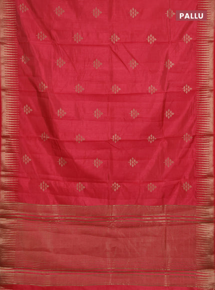 Semi raw silk saree peach pink with zari woven buttas and temple design zari woven border