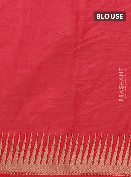 Semi raw silk saree peach pink with zari woven buttas and temple design zari woven border