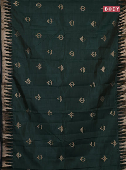 Semi raw silk saree bottle green with zari woven buttas and temple design zari woven border