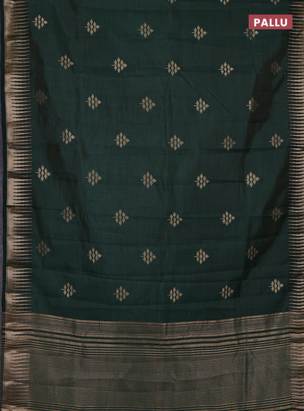 Semi raw silk saree bottle green with zari woven buttas and temple design zari woven border