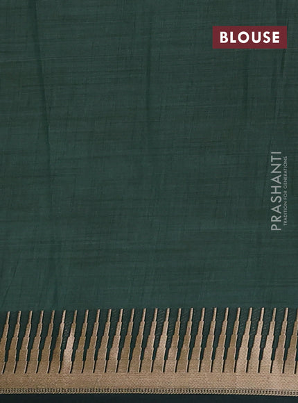 Semi raw silk saree bottle green with zari woven buttas and temple design zari woven border