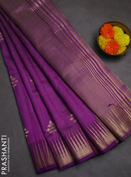Semi raw silk saree purple with zari woven buttas and temple design zari woven border