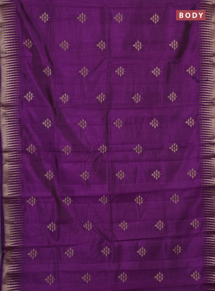 Semi raw silk saree purple with zari woven buttas and temple design zari woven border