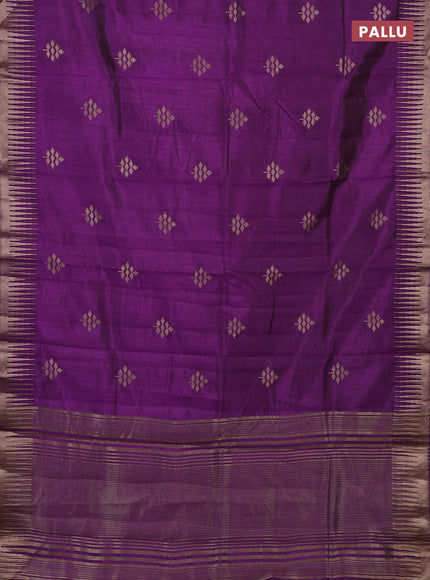 Semi raw silk saree purple with zari woven buttas and temple design zari woven border