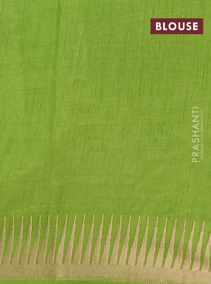 Semi raw silk saree parrot green with zari woven buttas and temple design zari woven border