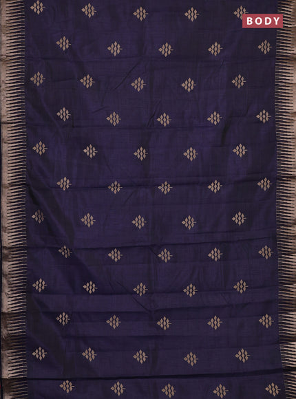 Semi raw silk saree navy blue with zari woven buttas and temple design zari woven border