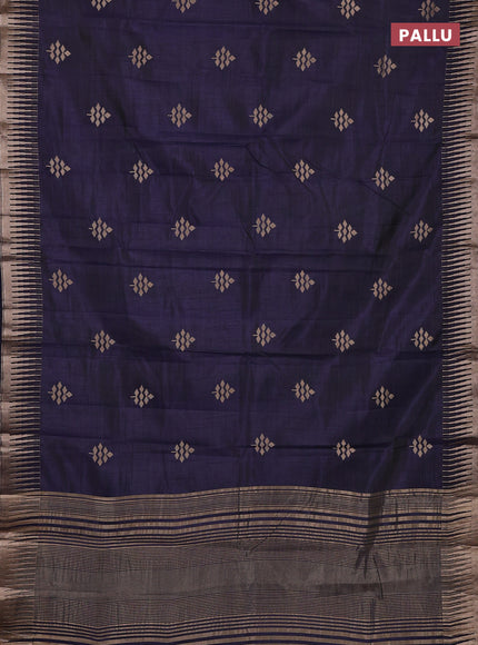 Semi raw silk saree navy blue with zari woven buttas and temple design zari woven border