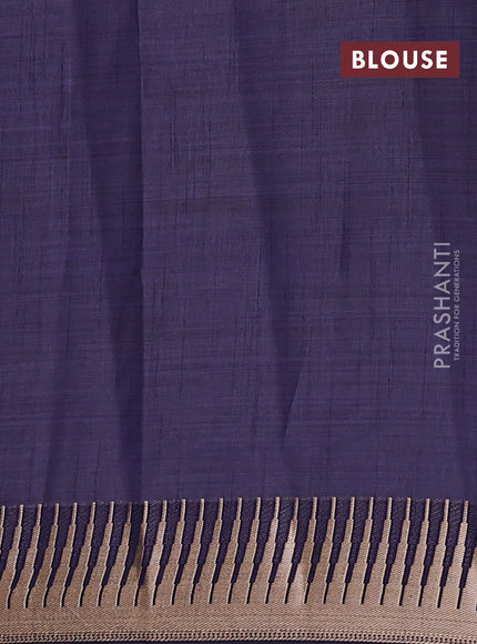 Semi raw silk saree navy blue with zari woven buttas and temple design zari woven border