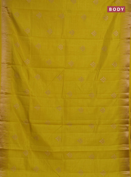 Semi raw silk saree yellow with zari woven buttas and temple design zari woven border
