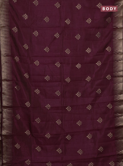 Semi raw silk saree wine shade with zari woven buttas and temple design zari woven border