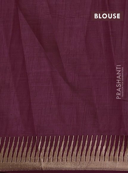 Semi raw silk saree wine shade with zari woven buttas and temple design zari woven border